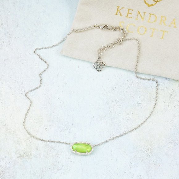 Kendra Scott Elisa Peridot Green Necklace Silver Tone Birthstone August - Picture 4 of 5